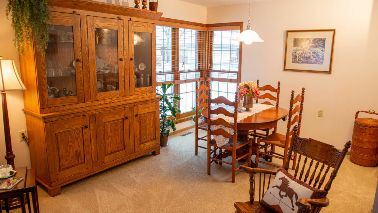 Dining room with wood furniture