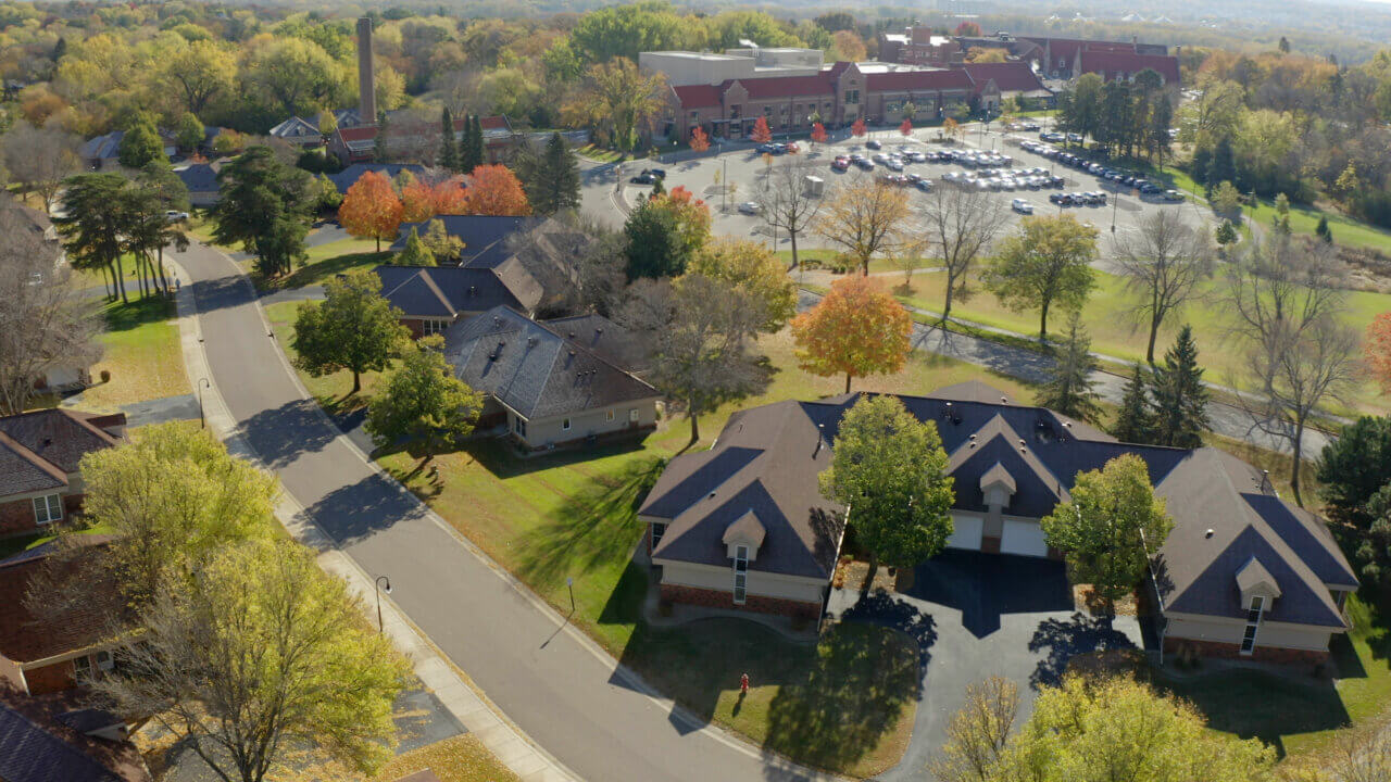 Aerial view of an independent living neighborhood